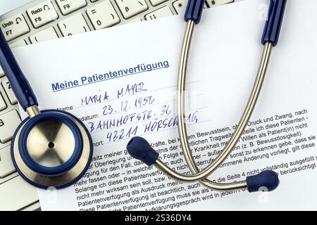 Ein Lebenswille auf Deutsch. Anweisungen für den Arzt oder das Krankenhaus im Falle einer tödlichen Erkrankung. Österreich Stockfoto