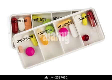 Tablettenspender, symbolisches Foto für Therapie, Verordnung und Dosierung Österreich Stockfoto