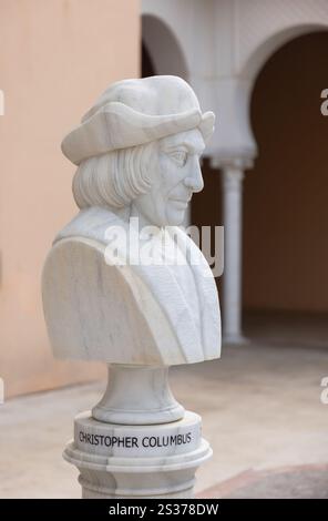 Cristoforo Colombo. Büste aus weißem Marmor. Isolieren. Stockfoto