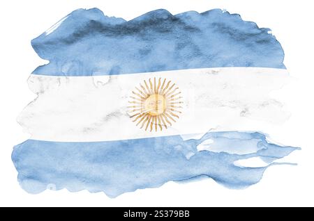 Argentinien Flagge ist in flüssiger Aquarell Stil auf weißem Hintergrund dargestellt. Unvorsichtige Farbe Beschattung mit Bild der nationalen Flagge. Unabhängigkeit Stockfoto