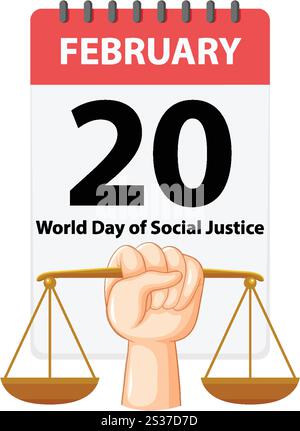 Kalenderseite mit Waagen von Gerechtigkeit und Hand Stock Vektor