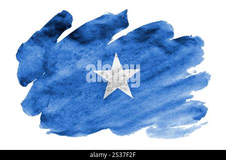 Somalia Flagge ist in flüssiger Aquarell Stil auf weißem Hintergrund dargestellt. Unvorsichtige Farbe Beschattung mit Bild der nationalen Flagge. Unabhängigkeit Da Stockfoto