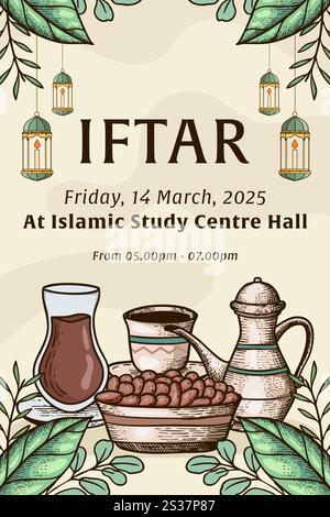 ramadan iftar vertikale Banner-Illustration in handgezeichnetem Stil Stock Vektor