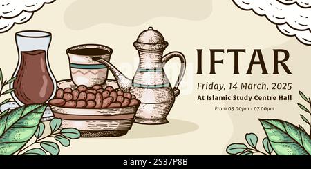 Handgezeichnete horizontale Banner-Illustration des ramadan iftar Stock Vektor
