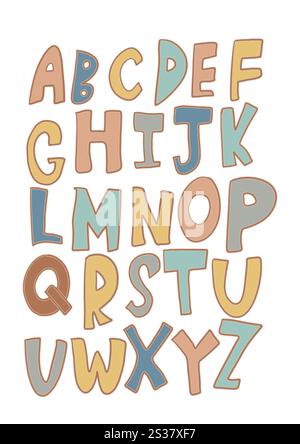 ABC-Alphabet-Poster-Design mit bunten Buchstaben isoliert auf weißem Hintergrund in modernem flachen Stil. Stock Vektor