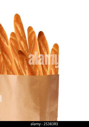 Laib von weißem französischem Brot isoliert auf weißem Hintergrund. Ein Stück weißes französisches Brot Stockfoto