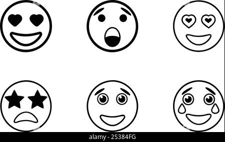 Verschiedene Emoji-Gesichtsdesigns, die Emotionen in einem einfachen Stil einfangen, ideal für Benutzeroberflächen und Grafikelemente Stock Vektor