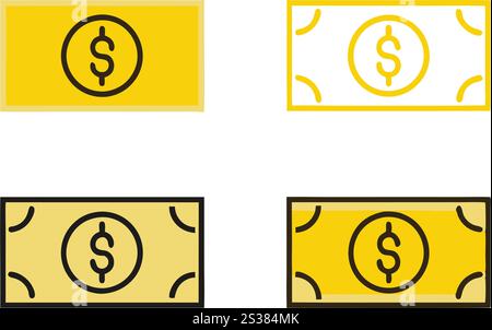 Minimalistische Bargeldsymbole mit schwarzen, weißen und farbenfrohen Akzenten für vielseitige Finanz- oder Geschäftsthemen, Line Art Icons Stock Vektor