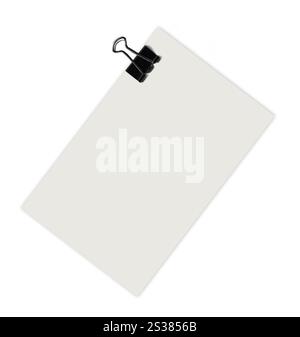 Leeres Blatt mit Banker-Clip isoliert. Leeres Blatt mit Banker-Clip Stockfoto
