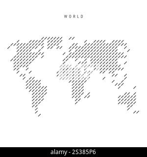 Weltkarte aus einem Muster schwarzer schräger paralleler Linien. Illustration des flachen Vektors isoliert auf weiß Stock Vektor