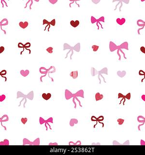 Bögen und Herzen. Niedliches handgezeichnetes, nahtloses Stoffmuster für den Valentinstag Stock Vektor