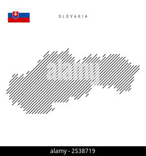 Slowakei Karte von Muster schwarzer geneigter paralleler Linien. Illustration des flachen Vektors isoliert auf weiß Stock Vektor