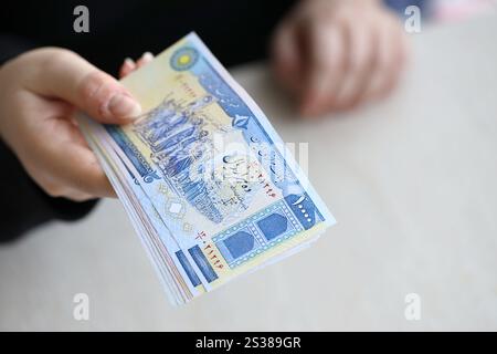 Der Buchhalter gibt Steuererklärungen in iranischen Rials in bar. Besteuerungszeitraum und jährliche Steuerzahler-Routine im Iran. Der Buchhalter gibt die Steuererklärung ein Stockfoto