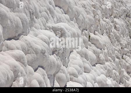 Textur der berühmten blauen Travertin-Pools und Terrassen von Pamukkale. Einzigartiges weißes Material für den truthahn. Textur des berühmten blauen Travertins von Pamukkale Stockfoto