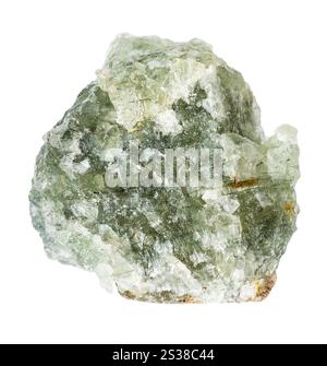 Nahaufnahme einer Probe von Naturstein aus geologischer Sammlung - unpoliertes grünes Aventurin-Mineral isoliert auf weißem Hintergrund Stockfoto