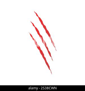 Katzenkratzer. Rote Silhouette von Tierklauenmarkierungen isoliert auf weißem Hintergrund. Flache Kratzspuren bei Wild- oder Heimtieren. Beschädigte Brüche und Hohlräume Stock Vektor