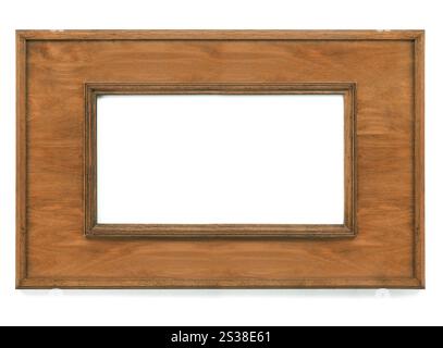 Vintage Bilderrahmen, Holz überzogen isoliert auf weißem Hintergrund. Vintage Bilderrahmen, holzbeschichtet, Stockfoto