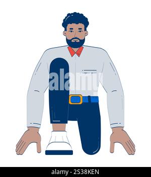 afroamerikanischer Unternehmer in Runner-Startposition 2D-Kritzelcharakter Stock Vektor