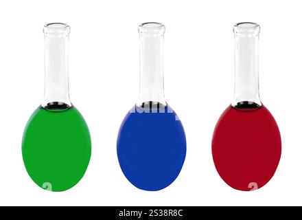 Chemische Laborkolben isoliert auf weißem Hintergrund. Chemische Laborkolben Stockfoto