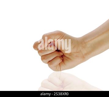 Rechte weibliche Hand isoliert auf weißem Hintergrund. Rechte Buchse, isoliert Stockfoto
