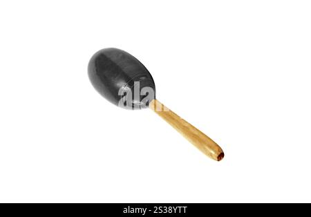 Klassischer Lederbalg isoliert auf weißem Hintergrund für feine Reinigungsaufgaben. Blasenputzbalg aus Vintage-Leder Stockfoto