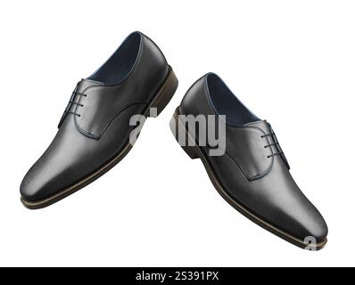 Schwarzer glänzender Mans Schuh isoliert auf weißem Hintergrund. Schwarz glänzender Herrenschuh Stockfoto