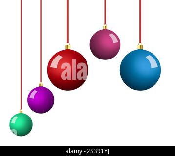 Weihnachtskugeln hängen isoliert auf weißem Hintergrund. Weihnachtskugeln hängen isoliert Stockfoto