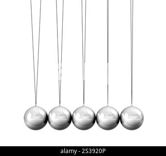Kollisionskugeln schließen sich isoliert auf weißem Hintergrund. Kollisionskugeln aus nächster Nähe Stockfoto