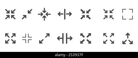 Vollbild-Symbol-Menü-Cursor-Bitton, Zeiger zur Steuerung der Anwendungsgröße. Zeilennavigation in der Web-benutzeroberfläche Symbol Maximieren oder Minimaze. App-Pfeil. Eingeben oder Beenden. Vektorabbildung Stock Vektor
