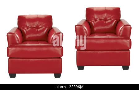 Rote Ledersessel isoliert auf weißem Hintergrund Stockfoto
