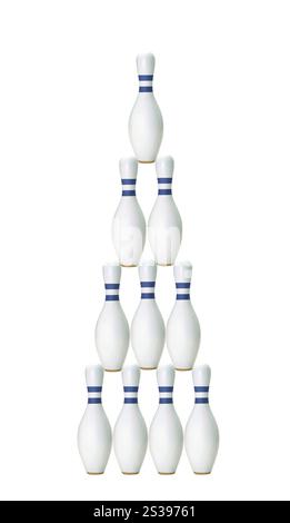 Bowlingstifte isoliert auf weiß Stockfoto