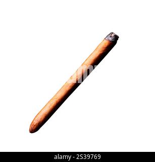 Rauchende Zigarre isoliert auf weiß. Rauchende Zigarre isoliert Stockfoto