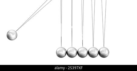 Kollisionskugeln schließen sich isoliert auf weißem Hintergrund. Kollisionskugeln aus nächster Nähe Stockfoto