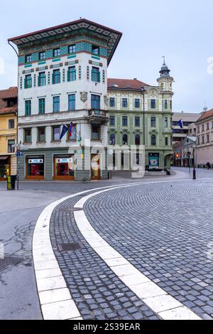 Blick auf den Preserer Platz und das Zentrum von Ljubljana. Slowenien. Stockfoto