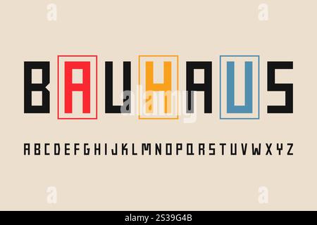 Geometrische Typografie des Bauhauses. Großbuchstaben für die Überschrift für Poster, Logo, Banner. Abbildung des Vektorvektors für ABC-Buchstaben Stock Vektor