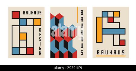 Bauhaus Digital Art Print. Retro-geometrischer Hintergrund schweizer Stil, einfaches Poster-Set für Heimdekoration. Vektorabbildung Stock Vektor