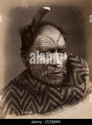 Porträt des älteren Maori-Häuptlings Hone Kanhena, fotografiert von Elizabeth Pulman, um 1870 Stockfoto