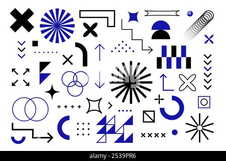 Geometrische Elemente im schweizer Stil des bauhauses. Brutalismus kühne Geometrieformen, digitale Vektorgrafik Stock Vektor