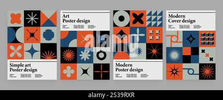 Abstrakte schweizer geometrische Plakate. Brutalismus kühne Formen Webbanner, Posterdesign, Druck, postmoderne bauhaus-Vektorkunst Stock Vektor