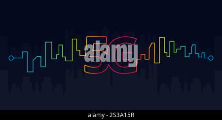 Drahtlose 5G-Netzwerkverbindung. Internet Wi-fi Signalgeschwindigkeit, Verbindungstechnik Smart City Konzept. Vektorabbildung Stock Vektor