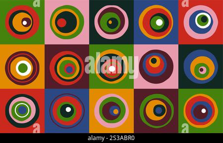 Abstraktes Kreismuster. Geometrische bauhausformen, konzentrische Kreise suprematismus-Stil, moderner Hintergrund. Vektorgrafik Stock Vektor