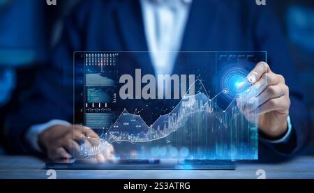 Abbildung des Konzepts der Datenanalyse mit Elementen wie Diagrammen, Diagrammen und Daten-Dashboards, die Datenanalyse und Erkenntnisse symbolisieren Stockfoto