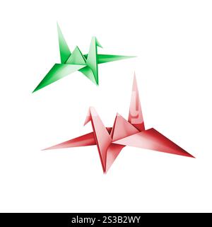 Origami. 3D-Rendering. Isoliert auf weißem Hintergrund. Origami. 3D-Rendering. Stockfoto