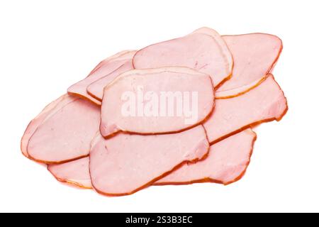 Frisch gefalteter Schinken auf weißem Hintergrund. Frisch gefalteter Schinken Stockfoto