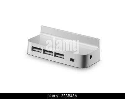 Reise-usb-Hub isoliert auf weißem Hintergrund. usb-Hub für unterwegs isoliert Stockfoto