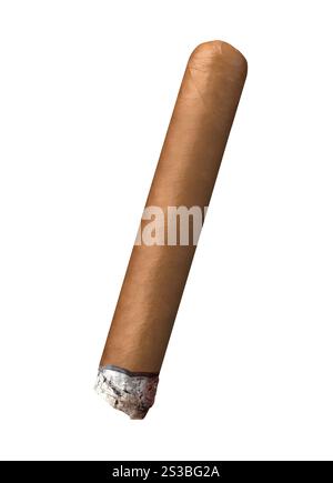 Rauchende havanna-Zigarre isoliert auf weißem Hintergrund. Rauchende havanna Zigarre isoliert Stockfoto