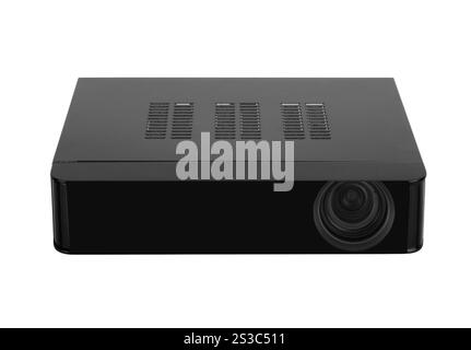 Multimedia-Projektor auf weißem Hintergrund. Multimedia-Projektor Stockfoto