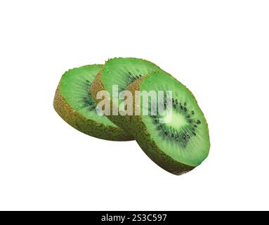 Geschnittene Kiwi-Frucht isoliert auf weißem Hintergrund. Geschnittene Kiwi-Frucht isoliert auf weiß Stockfoto