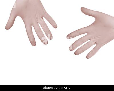 Blaue Operationshandschuhe isoliert auf weißem Hintergrund. Blaue Operationshandschuhe isoliert Stockfoto