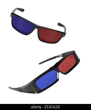 3D-Brille auf weißem Hintergrund. Brille Stockfoto